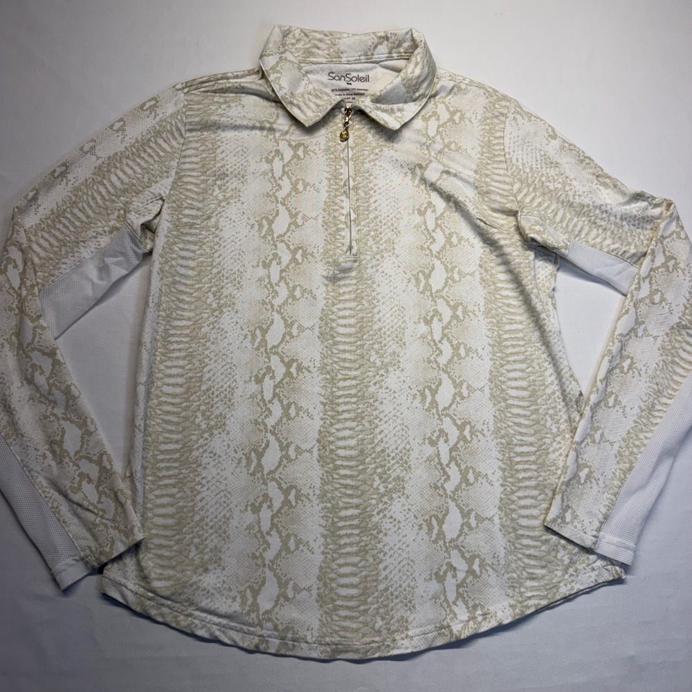 SanSoleil Pullover Snakeskin UPF 50 Medium Tan Womens Golf Tennis Athleisure Top